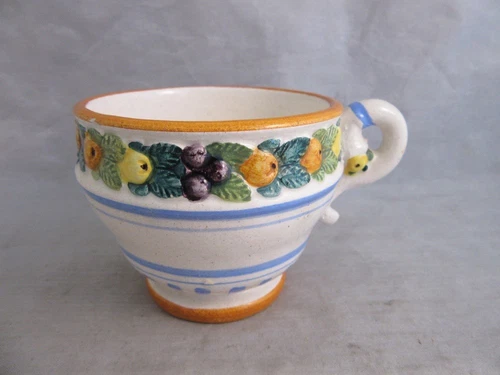 Vintage Italian pottery molded fruit design cup