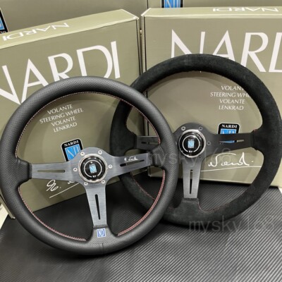 Nardi 340mm Suede Leather Deep Dish 70MM Racing Steering Wheel Fit MOMO/OMP Hub