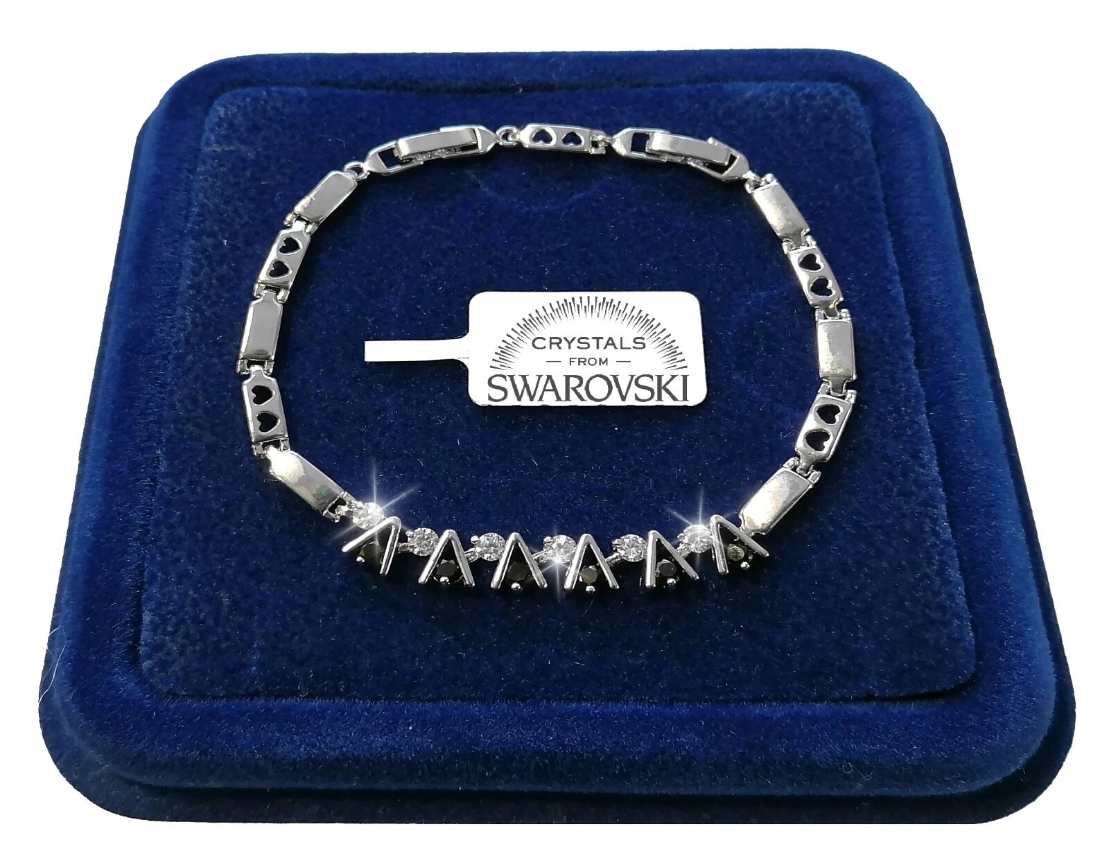 Braccialetto Tennis VV Donna,pl.oro Bianco 18k con cristalli Swarovski Nero-arge - Foto 1 di 1