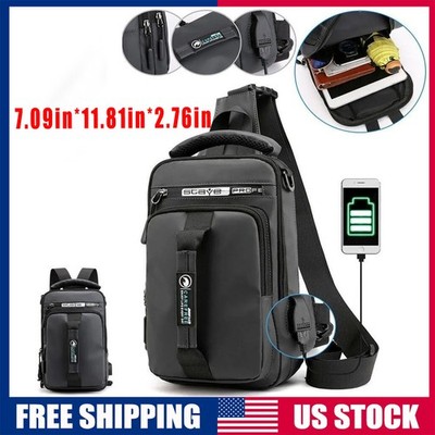 Men's Crossbody Backpack Anti-theft Chest Shoulder Messenger Bag USB Ports NEW