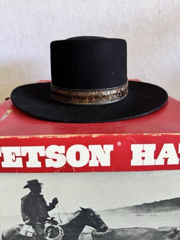 Vtg Stetson 3X Beaver Revenger Black Cowboy Hat Size 7 w/ Original Box Western