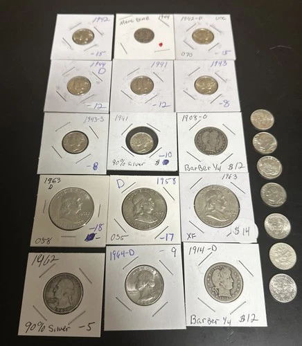 Silver Lot of 22 Coins Franklin, Mercury, Barber, Washington and Roosevelt. FS