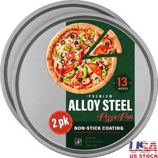 Heavy-Duty Alloy Steel Nonstick Pizza Pan Set 2-Pack 13 Inch Round Baking Tray