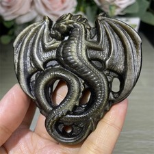 0.2LB 3.3" Natural Golden Obsidian Dragon Ornament Quartz Crystal Carving Gift