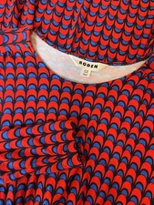 Boden Thea Dress Womens 8 P Red Blue Geometric Print Long Sleeve Jersey Midi