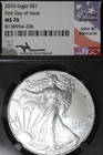 2024 NGC MS70 AMERICAN SILVER EAGLE FIRST DAY OF ISSUE #B52751