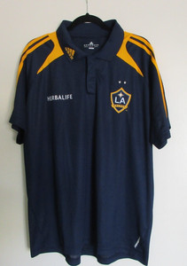 LA Galaxy Adidas Polo Shirt Men's XL Blue Formotion Soccer Herbalife MLS 2 Star