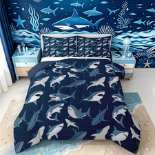 Boys Shark Bedding Set Ocean Sealife Comforter Set for Kids Youth Teens,Under Se