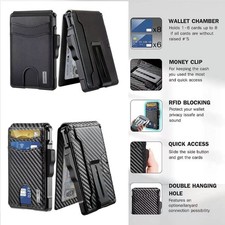 Mens Slim Minimalist Wallet with Money Clip, Pop Up Card Holder Bifold Wallet