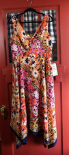 Vince Camuto Women's Orange Pink Floral Handkerchief Hem Sleeveless Dress Size 8