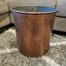 LARGE PRIMITIVE ANTIQUE COPPER BUCKET PAIL CONTAINER RUSTIC COUNTRY FARM TOOL