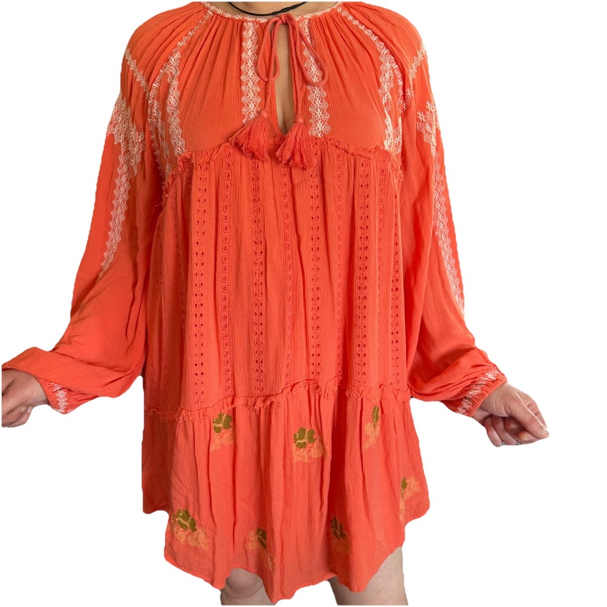 free people orange embroidered dress free people heat wave embroidered open back midi tunic dress terracotta –  Shop Hearts main image 1