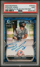 PSA 9 2023 Bowman Spencer Jones CPASJ Chrome Prospect Auto Blue Crater #/150