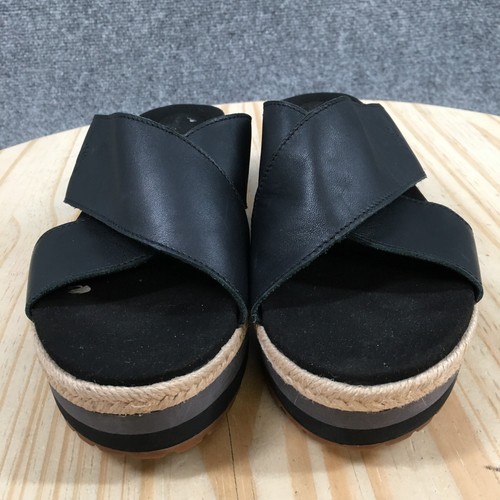 Timberland Sandals Womens 8 Santorini Sun 2 Slide Black Leather Crisscross Wedge - Picture 4 of 18