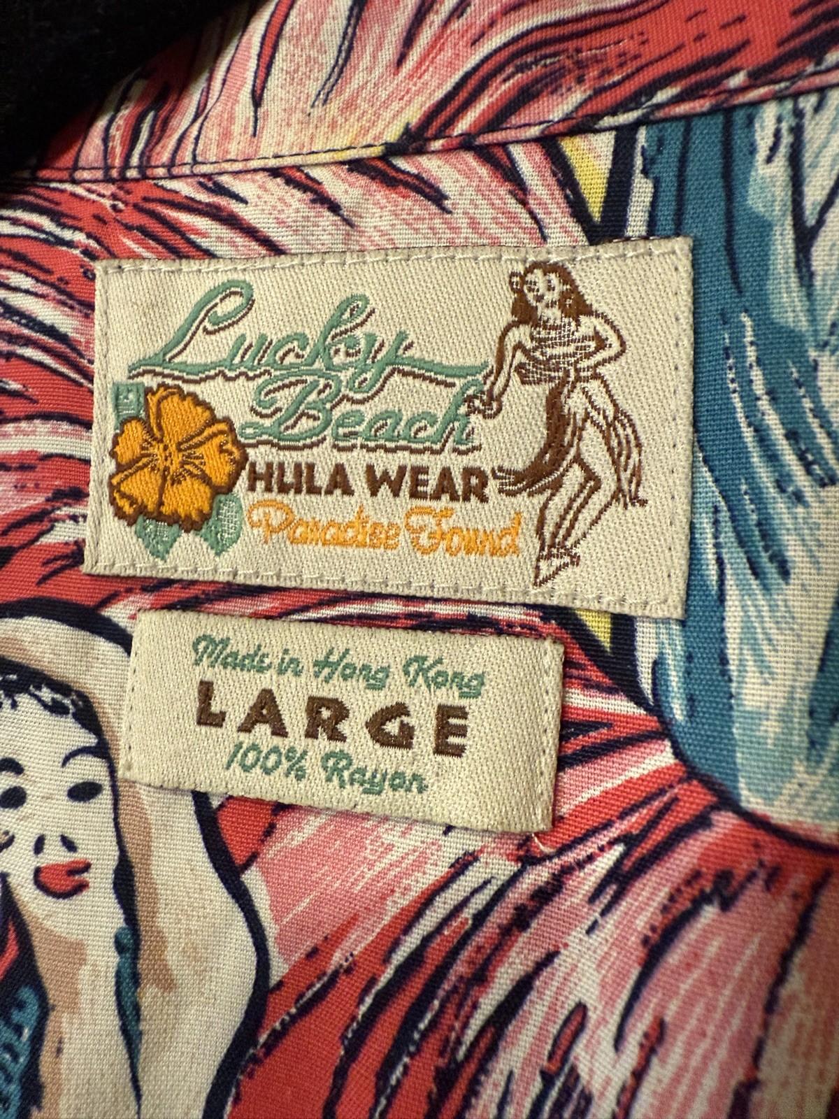 Vintage 70s Lucky Beach Hula Wear Paradise Found Hawaiian Shirt Size L 