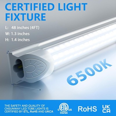 4ft LED Shop Lights, Linkable, 6-Pack: 40W, 6000K, Tube Fixture for Ceilings