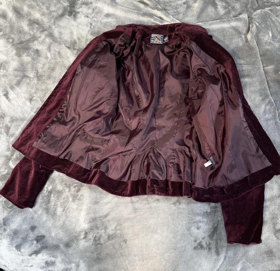 Blazer American Living Jacket Mujer 8 Terciopelo Borgoña Steampunk Peplum Foto 4 de 4