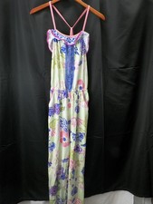 Matilda Jane Horseshoe Romper Girls Size 14 Floral W/ Pockets Blue Green Pink