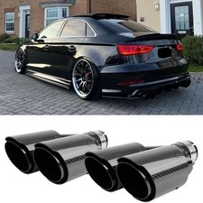 For Audi S3 S4 S5 S6 A4 A5 A6 B9 2.5" in Dual 4" Out Exhaust Tips Carbon Fiber