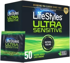 LifeStyles Ultra Sensitive Premium Lubricated Natural 50 Count (Pack of 1) 