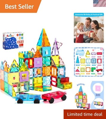 Magnetic Tiles 100PCS with 2 Cars, STEM Educational Building Blocks for Kids ...