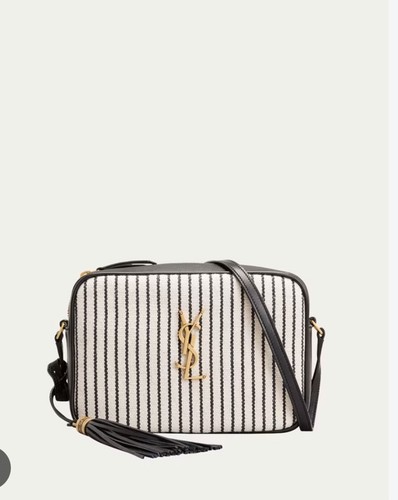 Saint Laurent YSL Lou Camera Bag In Striped Canvas Black Leather Rare Bag