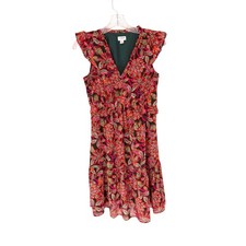 J.Crew Dress Prink Green Dainty V-Neck Ruffle Broomstick Short Sleeve Size 0