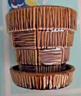 Vintage Brown McCoy Flower Planter Basket Weave Pattern w Attached Saucer 3.25"