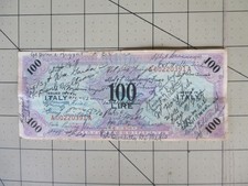 1943 Italy WWII Short Snorter GI 50 Autograph Note on Italian 100 Lire MPC Chit