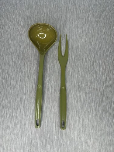 Vintage Foley Nylon Ladle & Fork Olive Green Retro MCM Kitchen Serving Utensils - product listing photo
