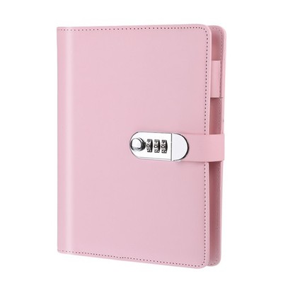 A5 Diary with Lock, Journal with Lock Cute Leather Binder Refillable Paper, Pink