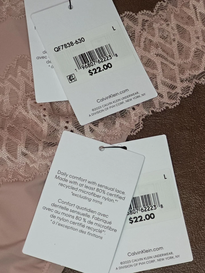 Tanga de encaje elástico suave rosa Calvin Klein MUJER GRANDE 2 pares Foto 2 de 4