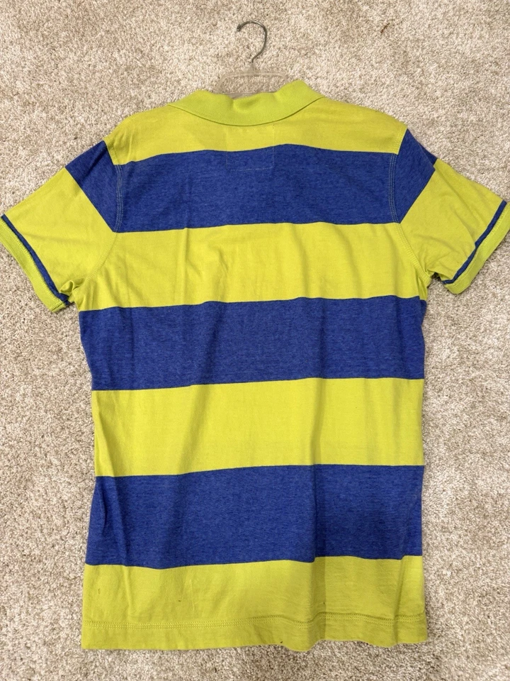 Camisa polo de golf roja camel verde y azul a rayas talla L 100 % algodón Foto 2 de 4