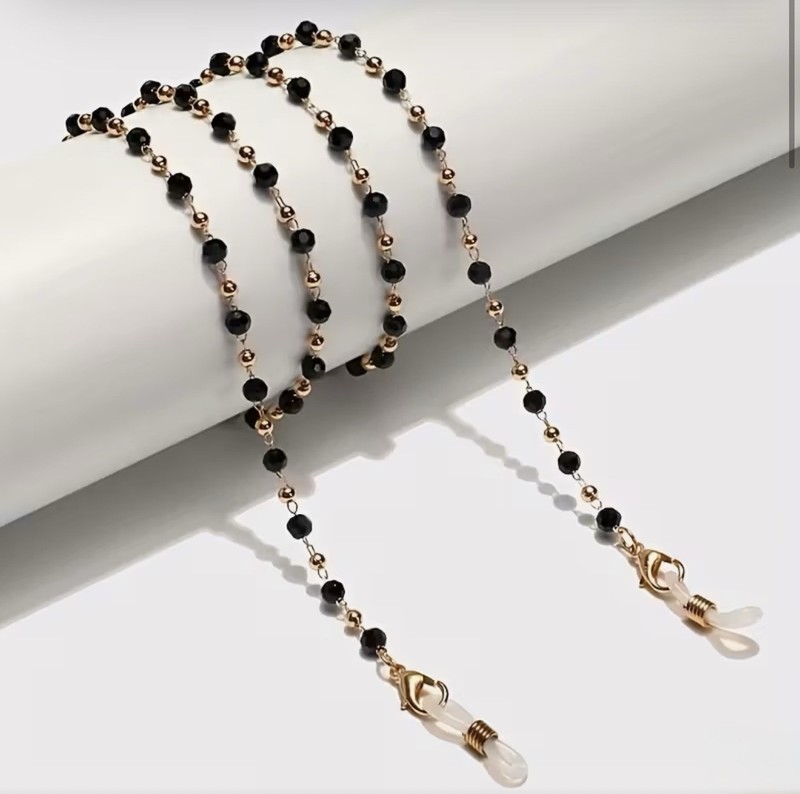 glasses strap neck cord Elegant Acrylic Eye Glass Chain Black Gold Silicone Grip