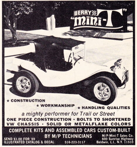 1969 BERRY MINI-T DUNE BUGGY ~ STAMPA TAGLIA PIÙ PICCOLA ORIGINALE ANNUNCIO