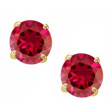 14K Solid Yellow Gold CZ Basket Red Color Round Shaped Screw Back Stud Earrings