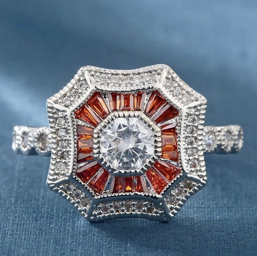 Edwardian VTG Style Simulated Ruby Engagement Wedding Ring Sterling Silver 925 - Picture 5 of 8