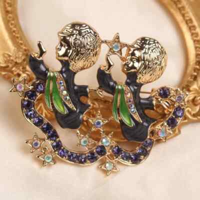 Medieval Double Angel Star Brooches Enamel Emblem Men's Women's Accessories Pin