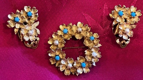 Set spille e orecchini CINER placcati oro firmati vintage - Foto 3 di 3