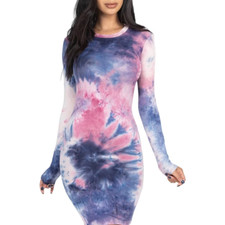 Tie-dye Long Sleeve Bodycon Mini Dress | Casual Purple Bodycon Dress