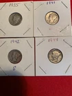US 1935,41,42,44 10 Cents Dime Mercury, Silver (1941 D, 1942 S)