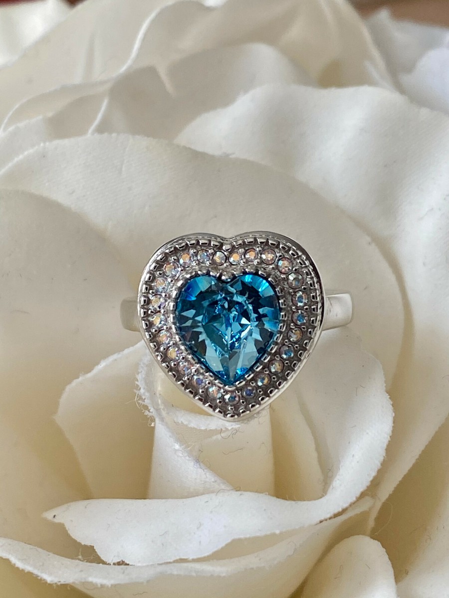 AVA RO Swarovski Crystal Blue Stone Heart Love Shaped AVA RO Swarovski Crystal Blue Stone Heart Love Shaped