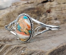 Oyster Copper Turquoise Bangle 925 Sterling Silver Handmade Women Jewelry  MO580