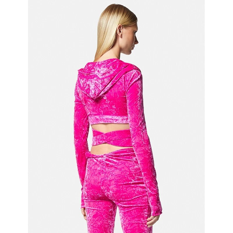 taglia 38 NUOVA $1 625 VERSACE RUNWAY Jersey Velluto Rosa AVVOLGENTE IN GIRO MEDUSA TOP
