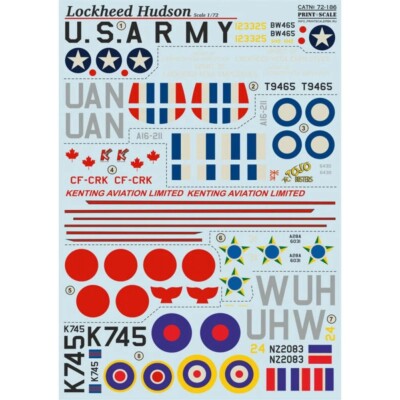 Lockheed Hudson Decals 1:72 Print Scale 72-186 for Aircraft Plastic model kit