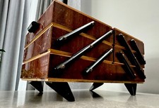 Vintage Space Age Wooden Toolbox  Tool Box Chest Cabinet Varnished Box