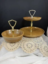 Set of 2 VTG Oregon Myrtlewood 6" Nut and Candy Bowl & 2 Tier Tray
