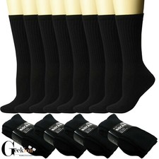 3 6 9 12 Pair Mens Black Solid Cotton Athletic Sports Crew Socks Size 9-11 10-13