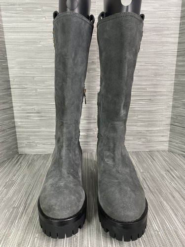 Love Moschino Womens Boots Gray Leather Platform Med Heel Zipper Logo US 7.5 - 第 3/11 張圖片