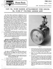 Delta Rockwell PM-1814 Saber Attachmnt for 34-500 Tilting Arbor Saw Instructions